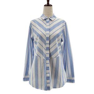 UnTuckit For Her Sloane Regular Fit  Striped Blue White Button Shirt Top Sz 4